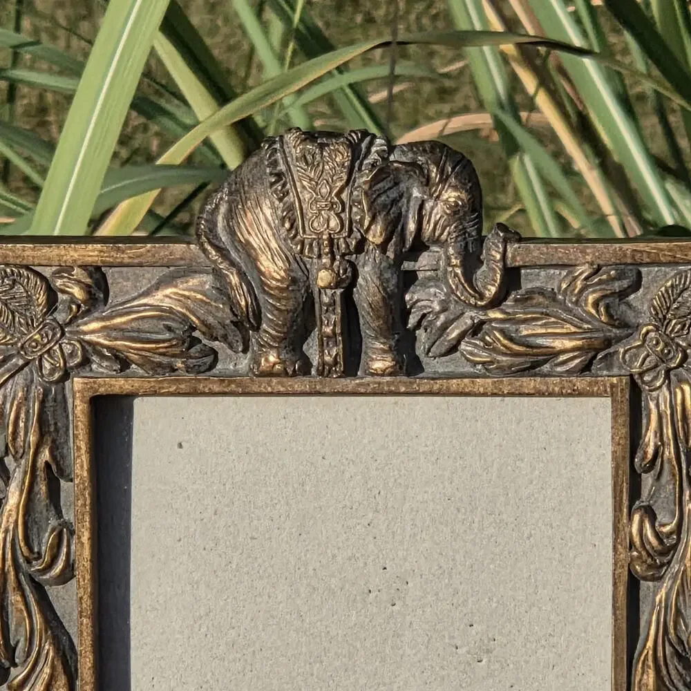 Ornate Elephant Picture Frame Bronze Gold Floral Indian Boho Tabletop Decor